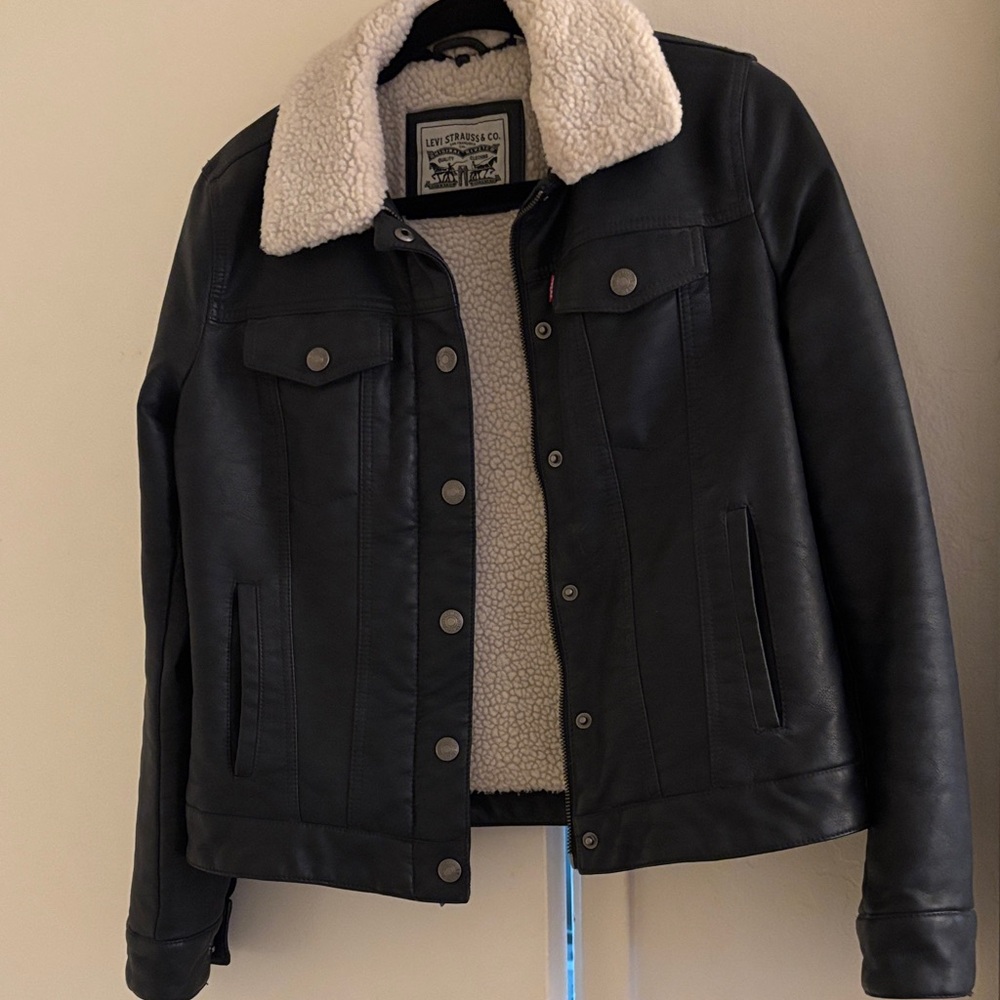 Levi's Black Jacket with White Sherpa Collar